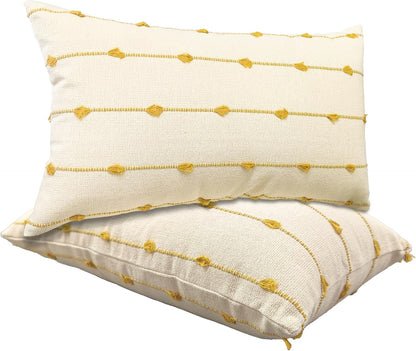 JMGBird Rectangle Throw Pillow Inserts Decorative Pillows, Inserts & Covers | 12x20 Inch Decorative Throw Pillows Set of 2, Yellow Flower Stripes - Lumbar Pillows with Inserts for Indoor Home Decor