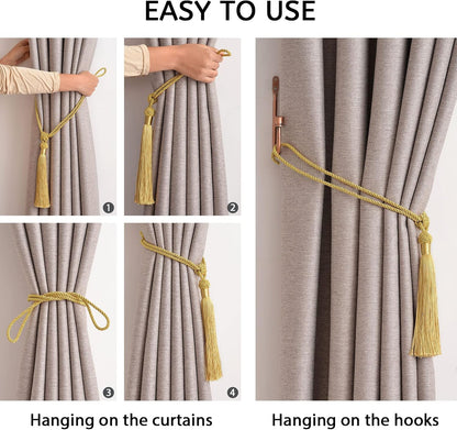 NICEEC 2 Pack Long Tassel Curtain Tiebacks Handmade Braided Rope Knot Drape Tie Backs European Style Decorative Curtain Holdbacks for Home & Office Window Drapery (Yellow)