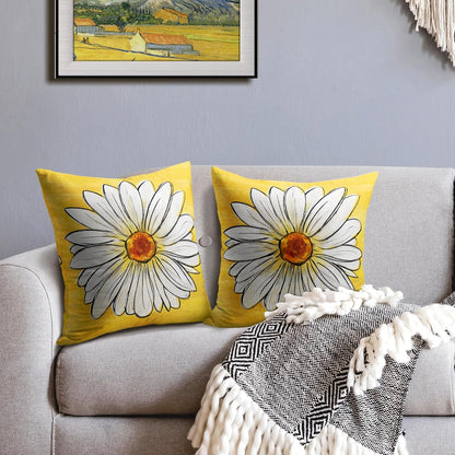 Robvobe Spring Daisy Pillow Covers 18x18 Set of 2 Cute Floral Yellow Summer Outdoor Decorative Throw Pillows Farmhouse Flower Pillowcases Linen Cushion Case Decor for Home Sofa Couch Bed