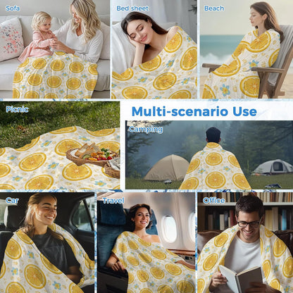 Cooling Blanket for Hot Sleepers, Lemon Lightweight Breathable Summer Blanket, Yellow Summer Fruits Blue Spring Floral Rustic Double-Side Cool Throw Blankets for Sleeping Travel, 30"x40"