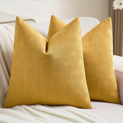 FUTEI Pack of 2 Chenille Decorative Throw Pillow Covers 22x22 Inch,Soft Cozy Striped Geometric Patterns Cushion Case,Modern Home Decor for Couch Bed Living Room,Mustard Yellow