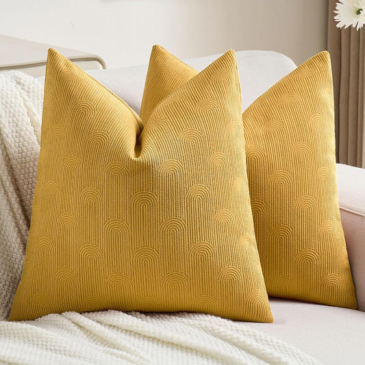 FUTEI Pack of 2 Chenille Decorative Throw Pillow Covers 22x22 Inch,Soft Cozy Striped Geometric Patterns Cushion Case,Modern Home Decor for Couch Bed Living Room,Mustard Yellow
