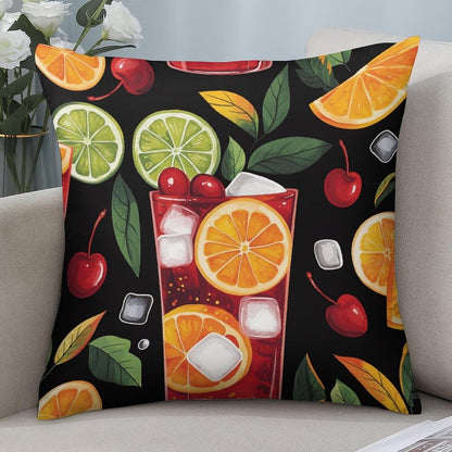 Cartoon Lemon Cocktail Throw Pillow Covers for Living Room Bedroom, Rustic Summer Fruit Drink Pillowcases Outdoor Cushion Case for Couch Sofa Bed, 12x12 inch