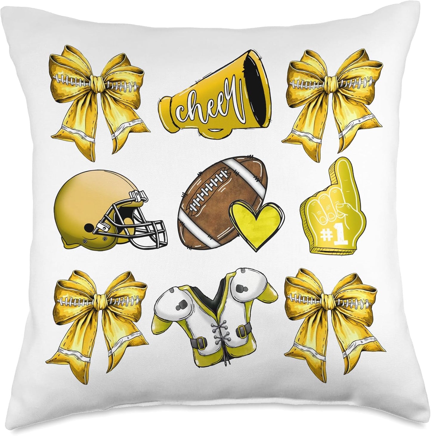Yellow Football Mom Coquette Bows Game Day Football Mama Throw Pillow