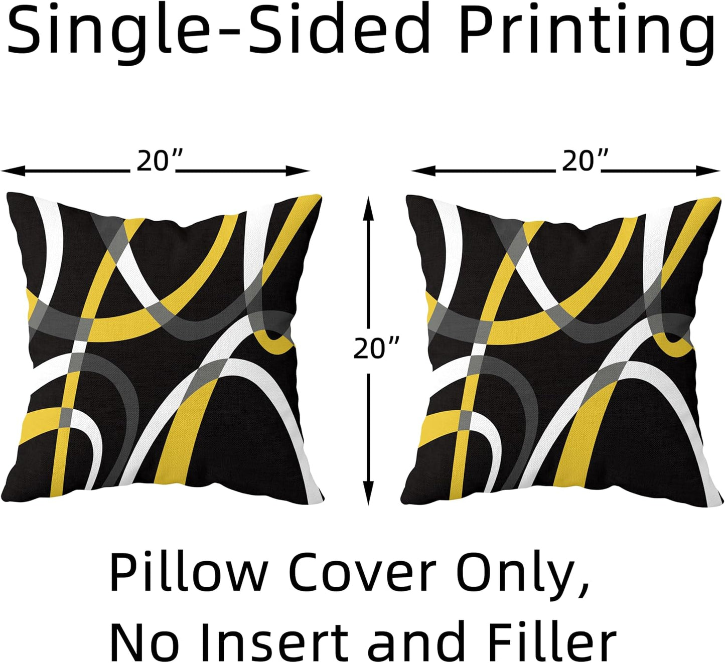 weesire Black and Yellow Throw Pillow Covers Set of 2 Modern Stripe Cushion Covers for Living Room Sofa Accent Home Decor Abstract Art Decorative Pillowcases Outdoor Pillows Covers 20"x20"