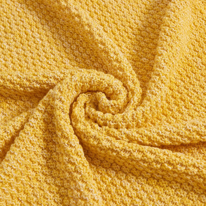 Longhui bedding 100% Cotton Knitted Throw Blanket – Yellow, Soft & Cozy, Machine Washable, 51"x63" – Perfect for Living Room, Couch, Sofa, Bed or Travel