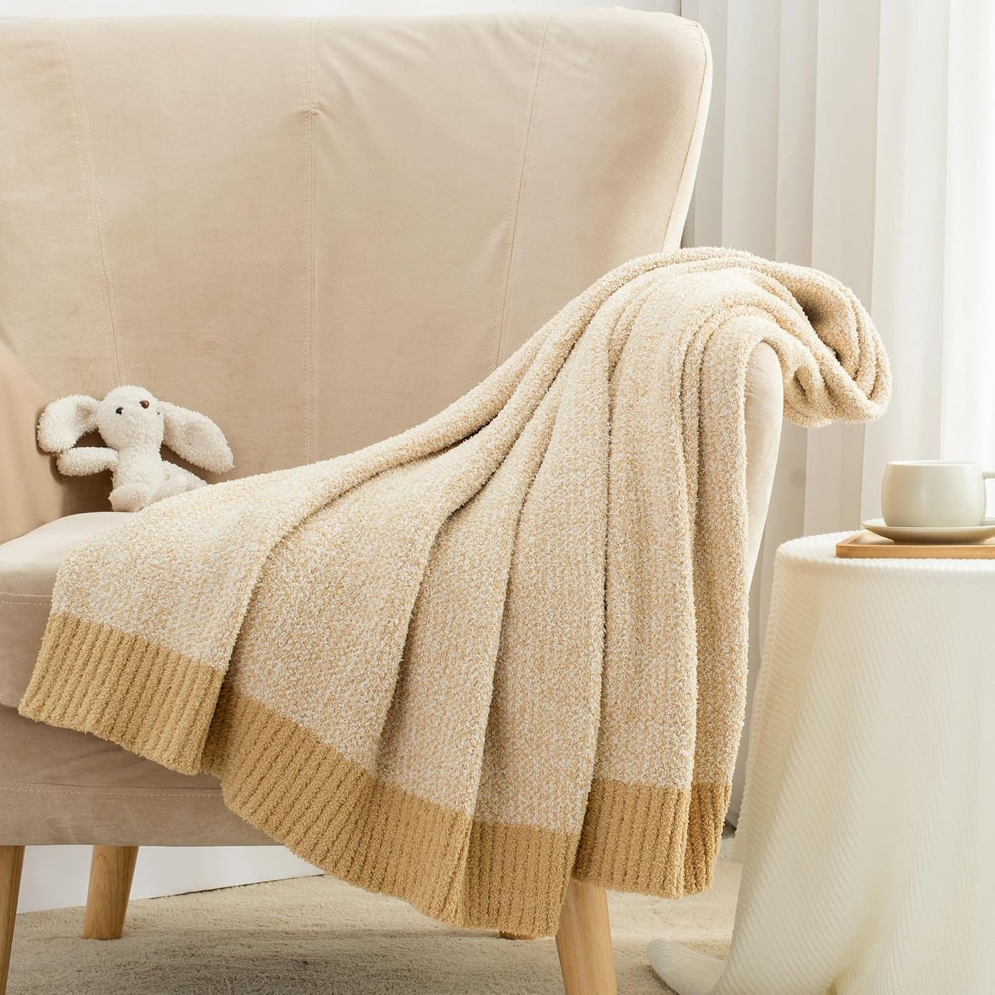 Carriediosa Heather Throw Blanket 50" X 60", 400GSM Ultra Soft Microfiber Fuzzy Fluffy Reversible Knitted Blankets Cozy Plush Lightweight and Warm Fall Throws for Couch, Bed, Sofa, Yolk Yellow