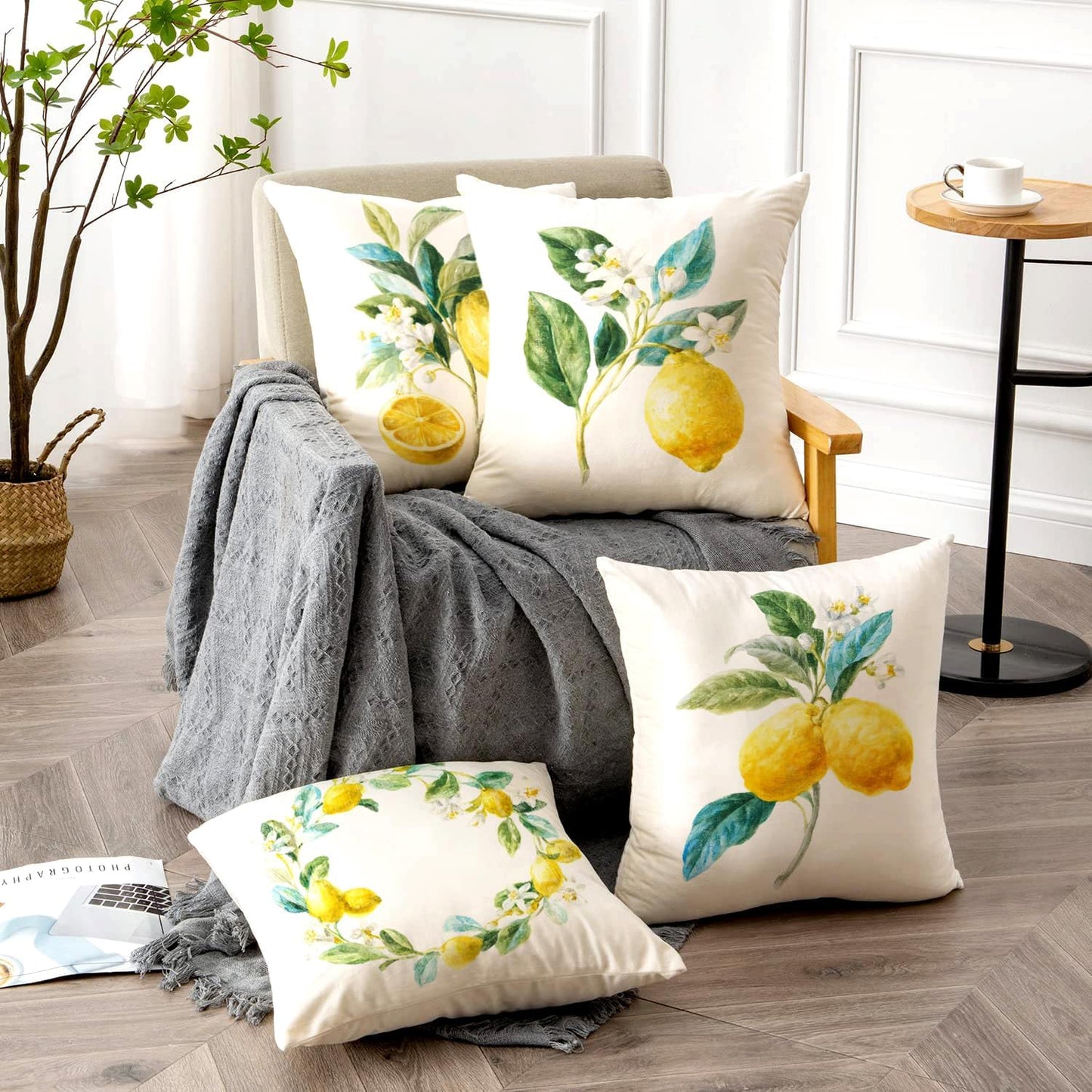 HUASHUZI Summer Pillow Covers Outdoor Waterproof Lemon Decor Yellow Cushions Throw Pillows Case 18x18 Inch Set of 4 Patio Furniture Pillows Decorative for Home Garden Sofa Couch