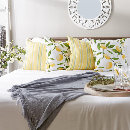 DII Decorative Square Throw Pillow Cushion Cover Set, Hidden Zipper, Cotton & Machine Washable, 18x18, Lemon Bliss, 4 Piece