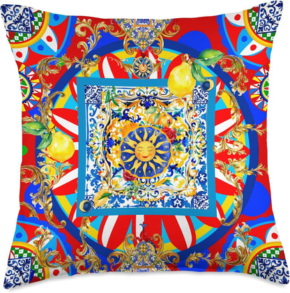Sun Summer Colorful Lemon Art Throw Pillow