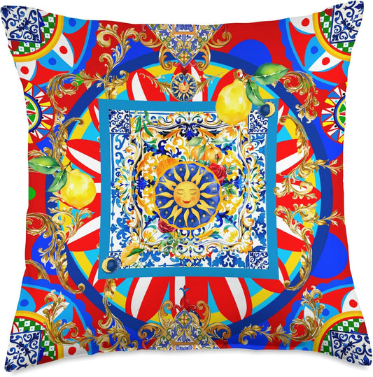 Sun Summer Colorful Lemon Art Throw Pillow