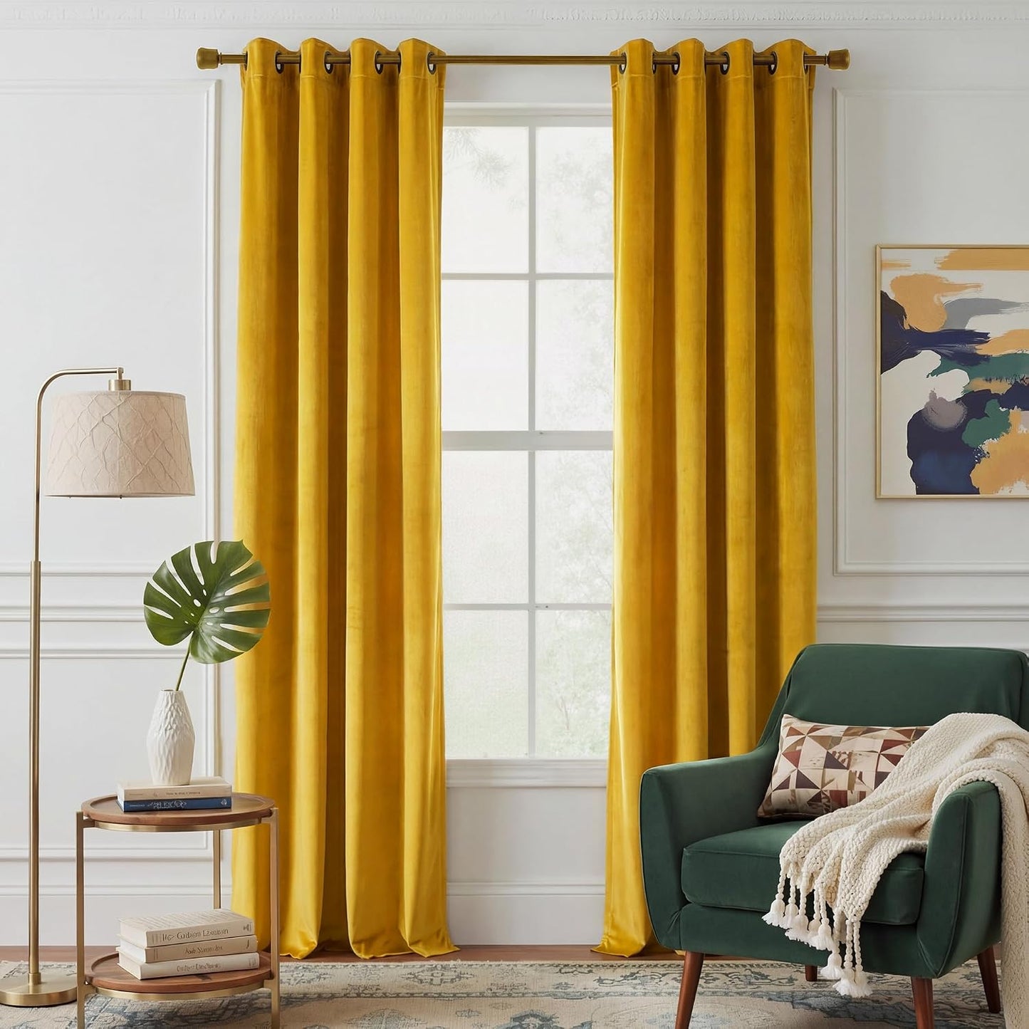 NICETOWN Yellowish Gold Velvet Curtains 84 inch Long - Blackout Thermal Insulating Soft Window Curtains for Bedroom Living Room Dining Sliding Glass Door, W52 x L84, 2 Panels