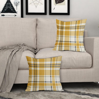 Yellow Buffalo Plaid Pillow Covers 18x18 Set of 2 Checkered Tartan Decorative Pillowcases Christmas Holiday Seasonal Outdoor Neutral Rustic Farmhouse Throw Cushion Case Decor for Couch Sofa Bed