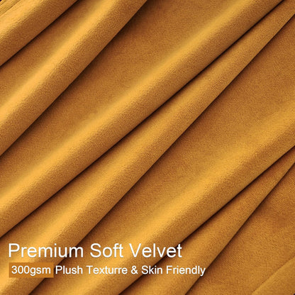 Mustard Yellow Velvet Curtains 84 Inches Long for Living Room Modern Elegant Soft Velvet Rod Pocket Drapes With Hooks for Dining Room Bedroom Room Darkening Privacy Window Treatments 2 Panels Set