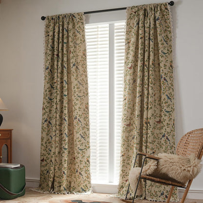 Farmhouse Bird Jacquard Curtain Panels with Tassel 78 Inches Botanical Pattern Light Reducing Thermal Insulated Rod Pocket Curtains/Panels/Drapes for Living Room (Yellow,59"x78")