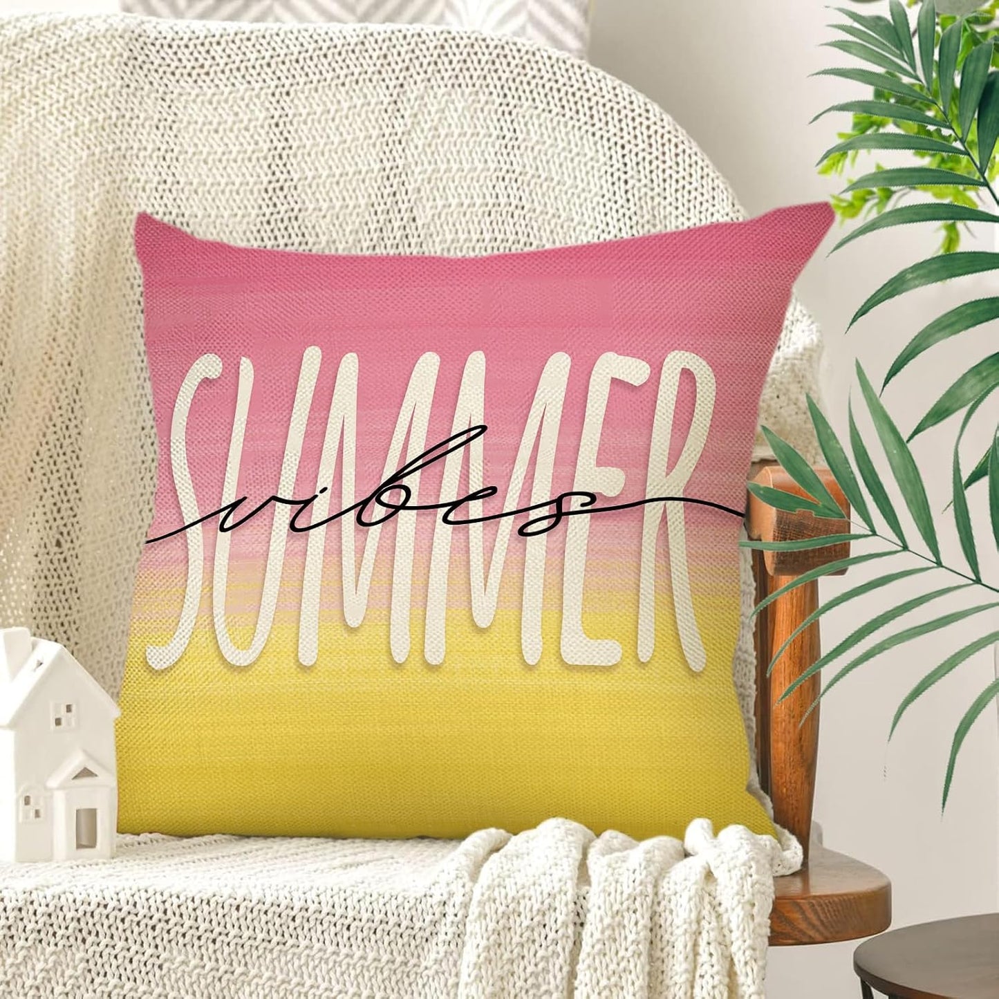 Hello Summer Lemon Decorative Throw Pillow Covers 18 x 18 Set of 4, Summer Vibes Fruit Pink Yellow Cushion Case Decor, Seasonal Home Decoration for Sofa Couch