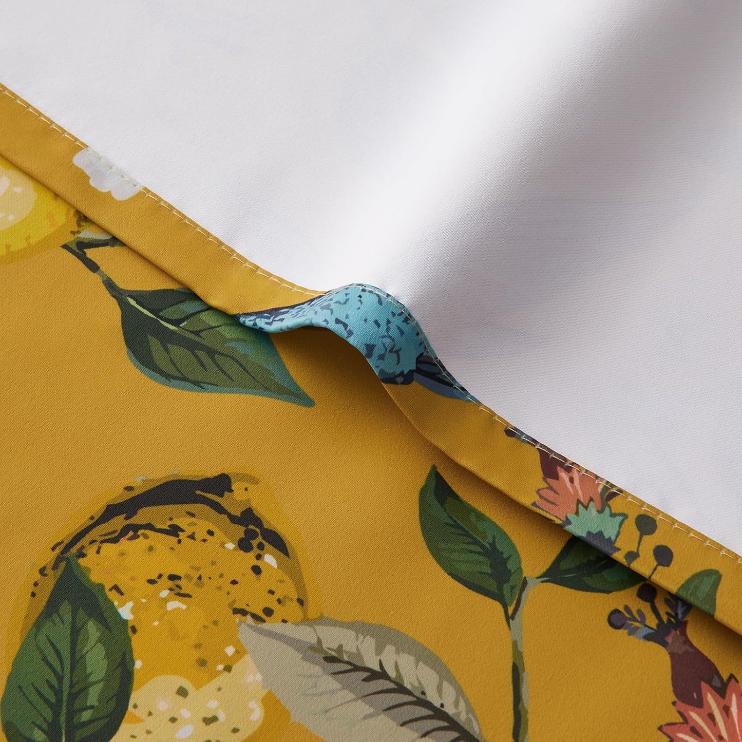 Topfinel Mustard Yellow Blackout Valances Curtains 18 Inches Long Farmhouse Leaf Hummingbird Lemon Tree Printed Grommet Toppers for Kitchen Bathroom, Thermal Insulated Grommet Short Window Set of 2