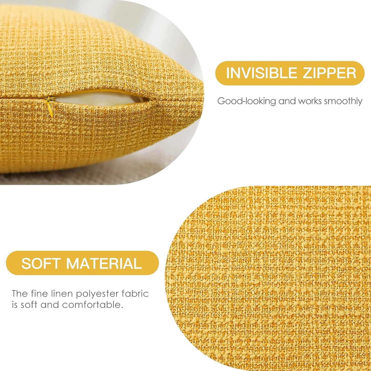OTOSTAR Pack of 2 Throw Pillow Covers 12x20 Inch Linen Yellow Pillowcases Farmhouse Decorative Solid Pillow Covers 30x50 cm Lumbar Cushion Case for Home Decor Sofa Couch Bed (Yellow)