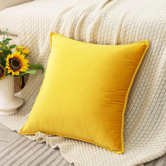 JIAHANNHA Velvet Bright Yellow Throw Pillow Covers Pack of 2 Spring Decorative Soft for Couch Sofa Bed Livingroom Office 18×18 Inches