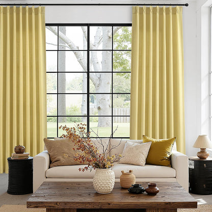 Yellow Linen Pinch Pleated Curtains 84 Inches Long 2 Panels for Living Room Bedroom Farmhouse Autumn Fall Boho Back Tab Thick Semi Sheer Light Filtering Privacy Window Drapes Clip Rings Hooks 40x84