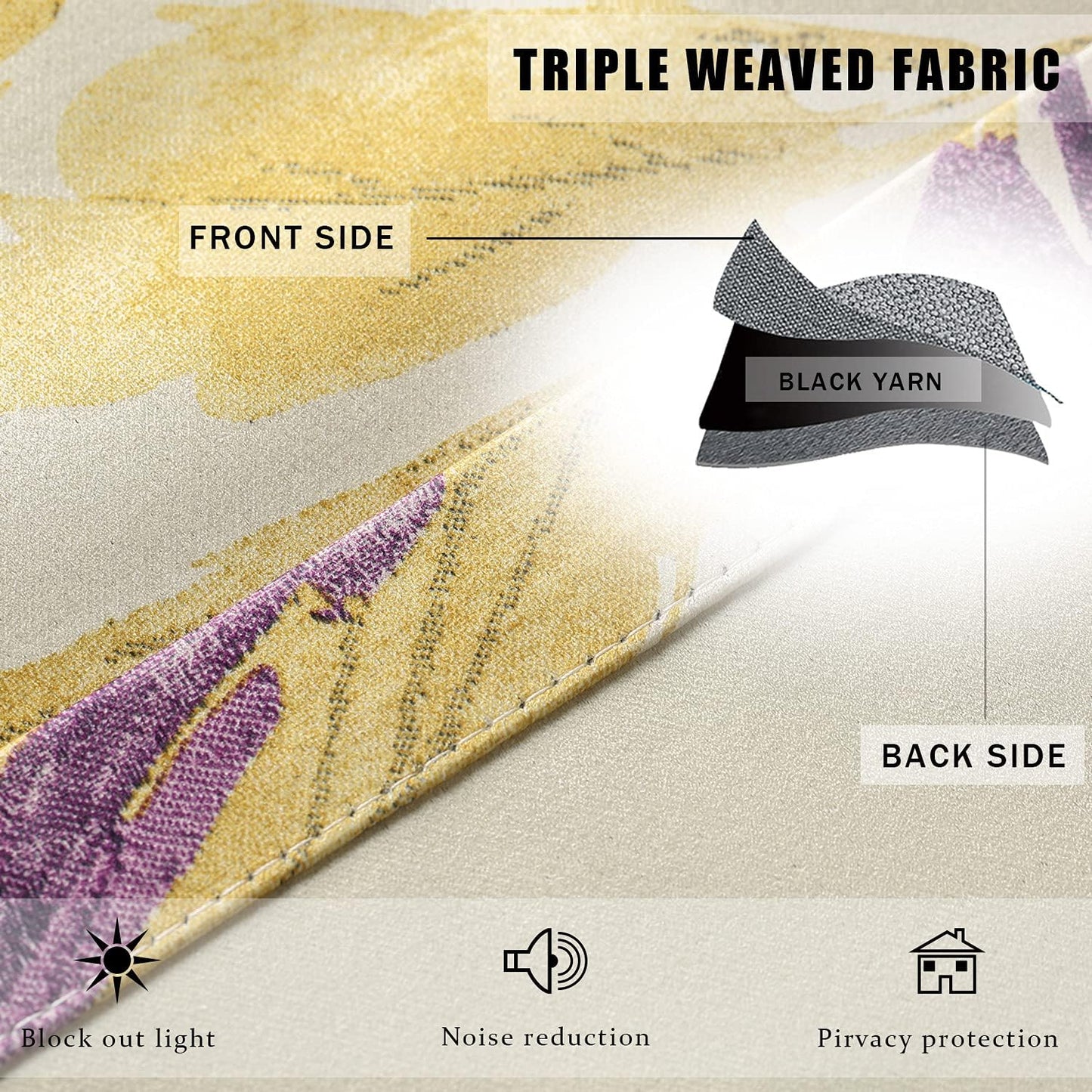 Leeva Window Blackout Curtains and Drapes for Bedroom, Purple and Yellow Leave Macow Print Pattern Heavy Curtain Panels with Grommet Top for Patio Sliding Door, Set of 2, 52x63