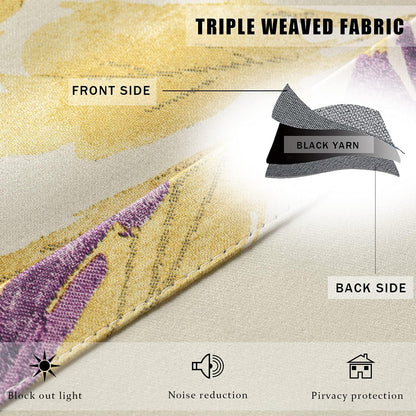Leeva Window Blackout Curtains and Drapes for Bedroom, Purple and Yellow Leave Macow Print Pattern Heavy Curtain Panels with Grommet Top for Patio Sliding Door, Set of 2, 52x63