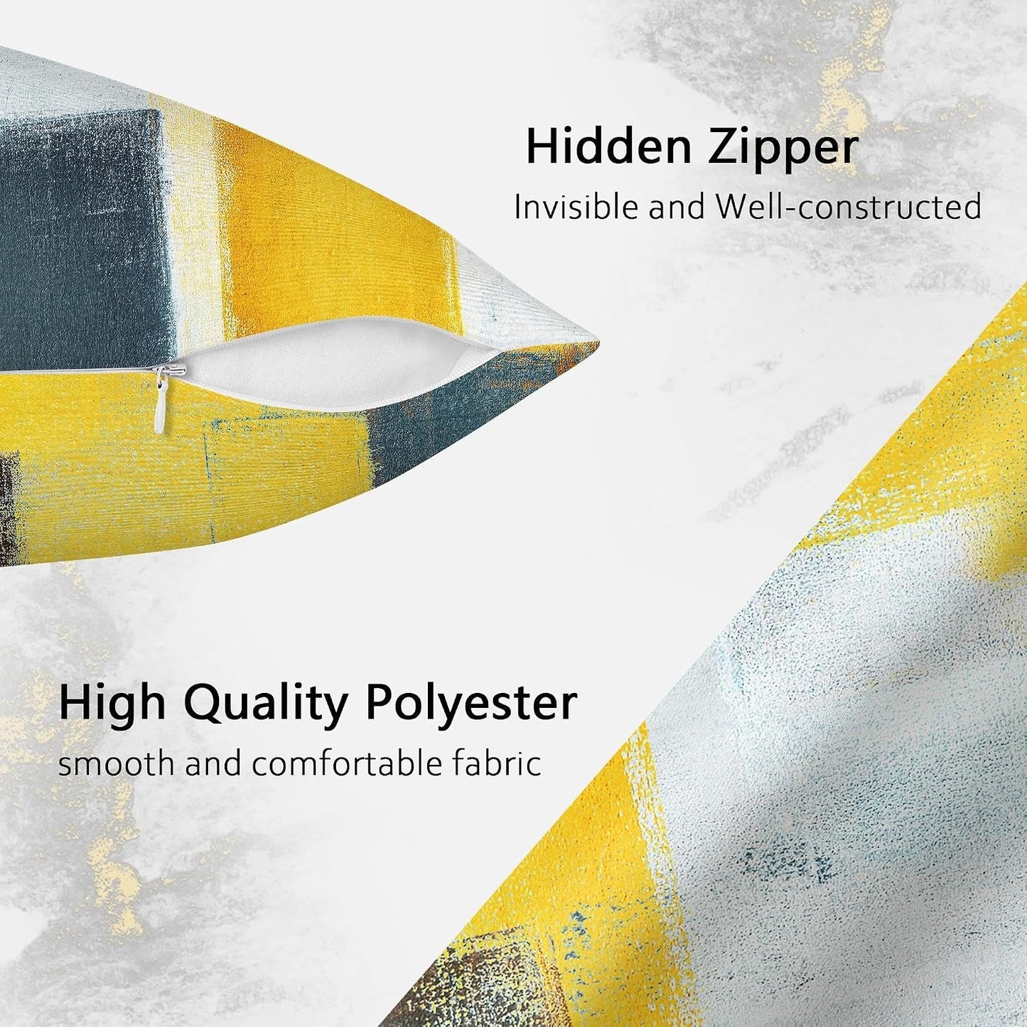 4 Pack Yellow Grey Throw Pillow Covers 18x18 Printed Art Decor, Polyester Modern Abstract Art, Decorative Cushion Cases for Couch Sofa Bed, for Family Friend, Vibrant Home Decor
