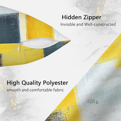 4 Pack Yellow Grey Throw Pillow Covers 18x18 Printed Art Decor, Polyester Modern Abstract Art, Decorative Cushion Cases for Couch Sofa Bed, for Family Friend, Vibrant Home Decor