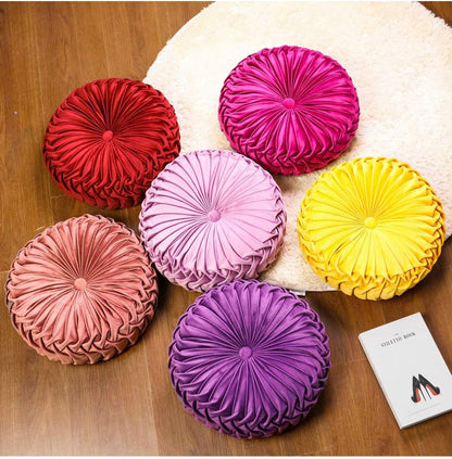 HLOVME Throw Pillow for Couch Decorative 3D Pumpkin Round Velvet Cushion for Sofa Bed Chair Floor 15"X15", Yellow