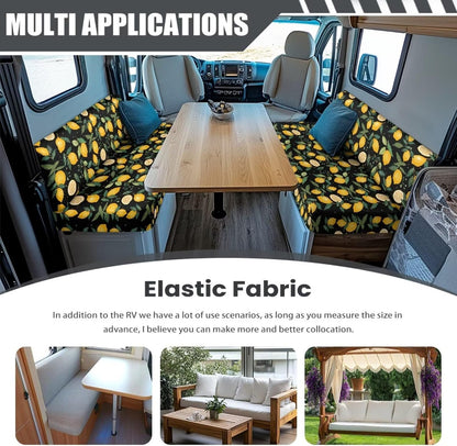RV Dinette Cushion Covers Lemon Flower Print Stretch Dinette Booth Seats Camper Cushion Slipcover Couch Cover 2 Cushion Slipcovers RV Sofa Cover