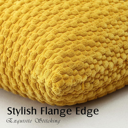 OTOSTAR Pom Poms Decorative Corduroy Throw Pillow Covers 16x16 Inch Super Soft Boho Striped Square Cushion Covers Case Geometric for Sofa Couch Bedroom Car Decor Set of 2, Yellow