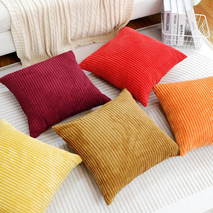 Thmyo Pack of 2 Corduroy Soft Decorative Throw Pillow Covers Striped Square Cushion Cases Pillowcases for Sofa Couch Bed Chair Home Decoration, 18x18 inch/45x45 cm, Yellow
