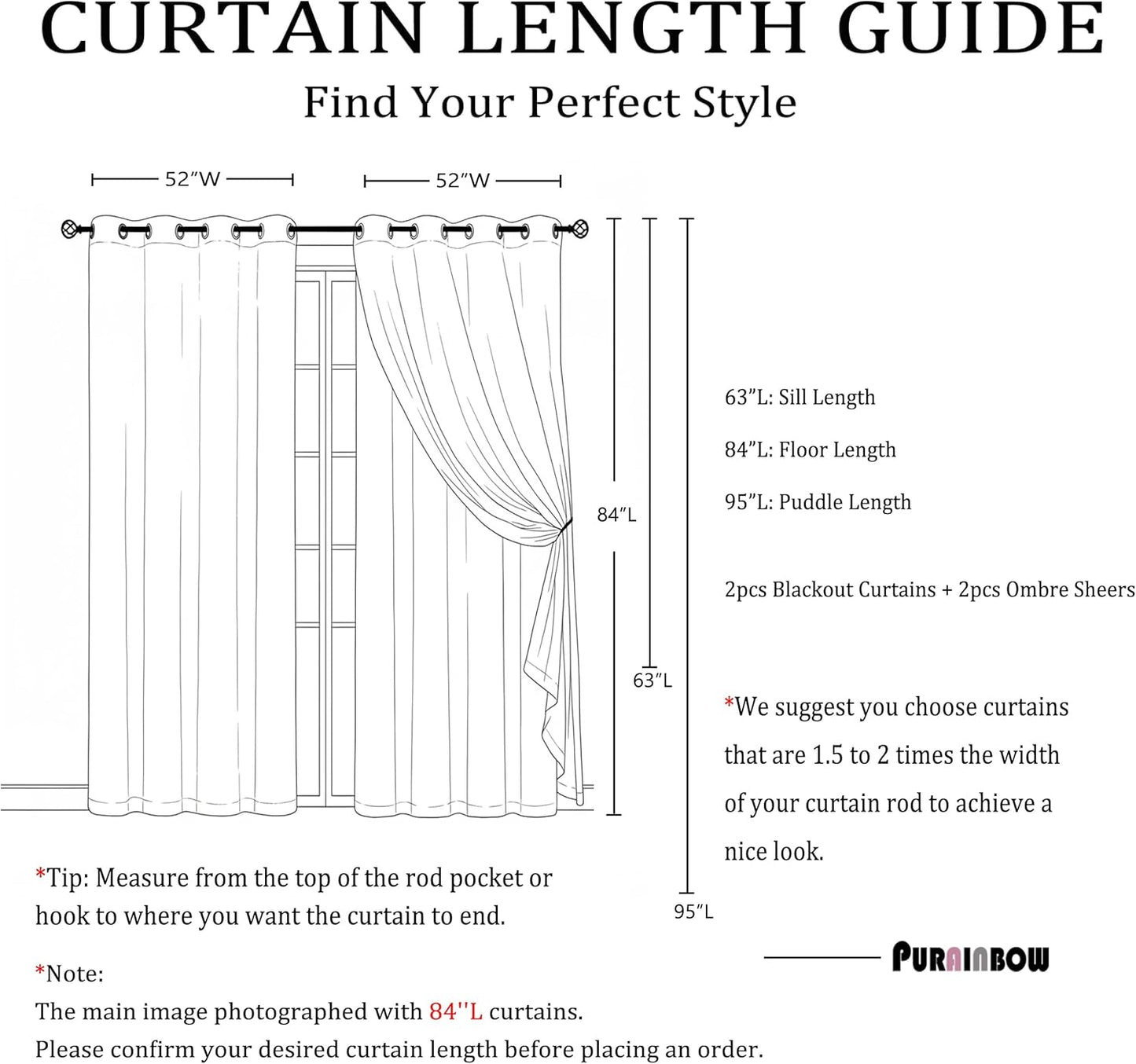 Yellow Blackout Curtains with Ombre Sheers Overlay 84 Inch Long for Living Room Bedroom Decor, Mix and Match Double Layer 90% Blackout Window Drapes for Girls Room, Grommet Top, 52"W, 4 Panels