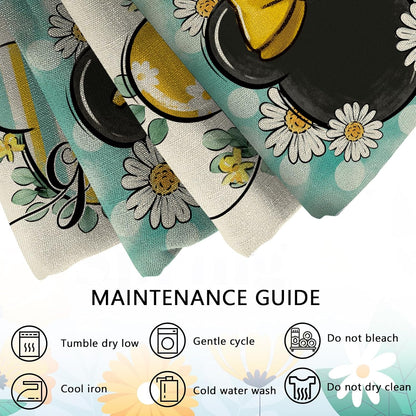 Spring Summer Decorative Throw Pillow Covers 16 x 16 Set of 4, Daisy Flower Eucalyptus Leaves Bloom Gather Cushion Case Decor, Teal Yellow Stripes Polka Dot Home Decoration