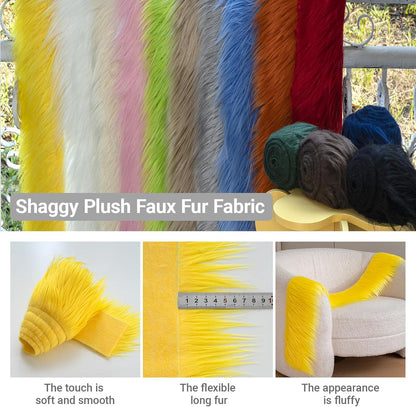 Plush Faux Fur Fabric Precut Strips Fluffy Fuzzy Craft Furr for Crafts, Gnomes, Animal Costumes, Cushions, Decorations (Yellow, 2*62 inch)