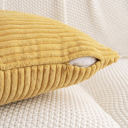 HWY 50 Mustard Yellow Corduroy Patchwork Throw Pillow Covers 12x20 Inch Rectangle, Set of 2, Soft Cozy Textured Decorative Cushion Cases for Couch Sofa Bed Living Room, Boho Striped Home Decor