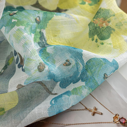 SUOUO Grey and Yellow Floral Sheer Curtains Linen Textured for Living Room 96 inches Long Rod Pocket Print Wildflower Window Drapes for Bedroom 2 Panels