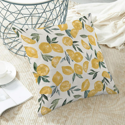 Yellow Lemon Pillow Covers 18x18 Inch Set of 2 Summer Throw Pillows Outdoor Decorative Seasonal Spring Summer Yellow Lemon Green Leaves Pillowcases Linen Cushion Covers for Sofa Couch
