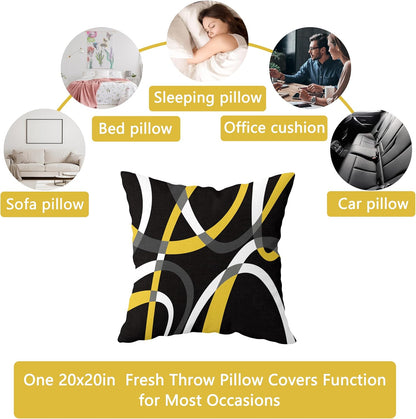 weesire Black and Yellow Throw Pillow Covers Set of 2 Modern Stripe Cushion Covers for Living Room Sofa Accent Home Decor Abstract Art Decorative Pillowcases Outdoor Pillows Covers 20"x20"