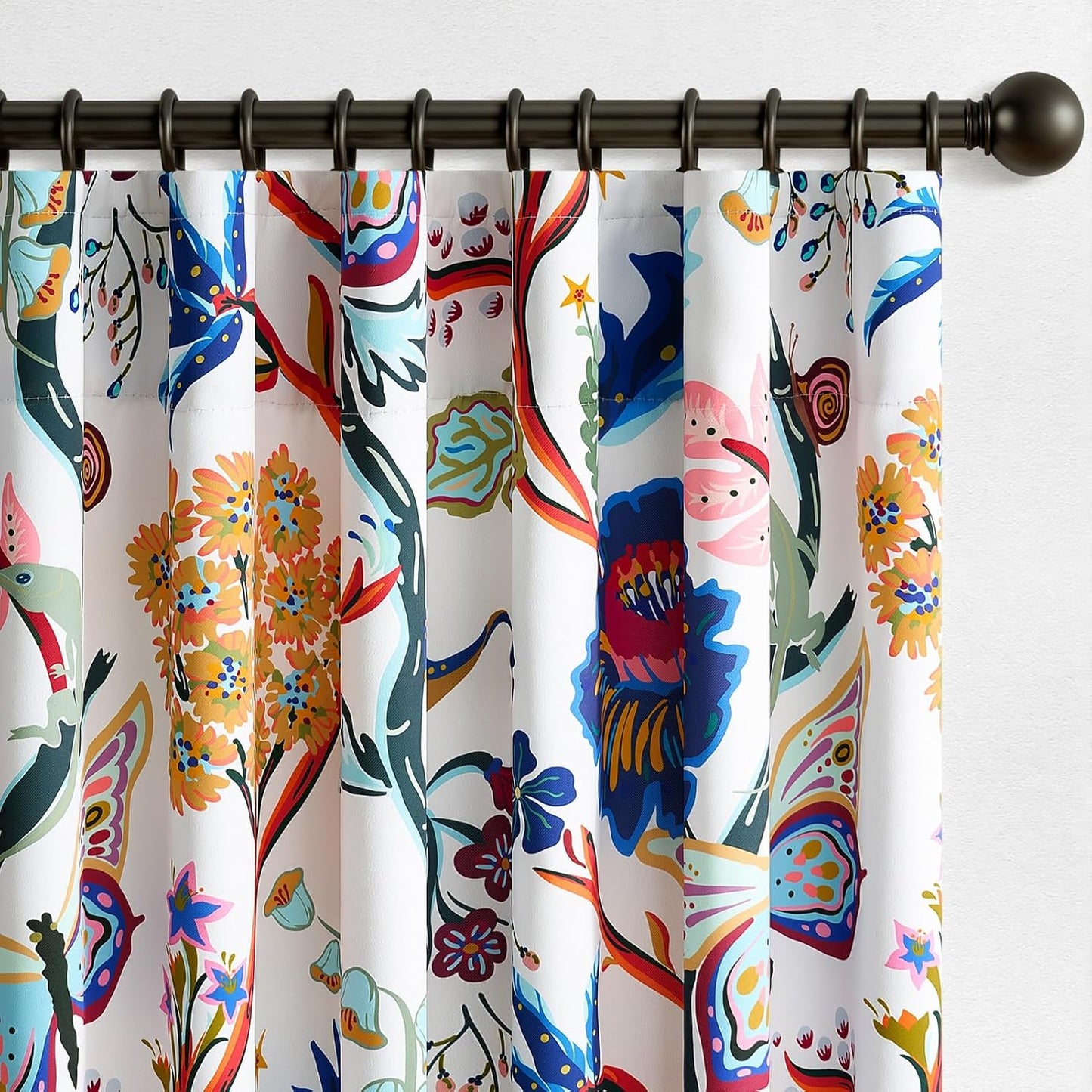 Topfinel Blackout Curtains for Bedroom Butterfly Flower Boho Farmhouse 72 Inch Long Drapes for Dining Room Living Room Royal Blue and Yellow French Country Hooks Rings Window Drapes,2 Panels