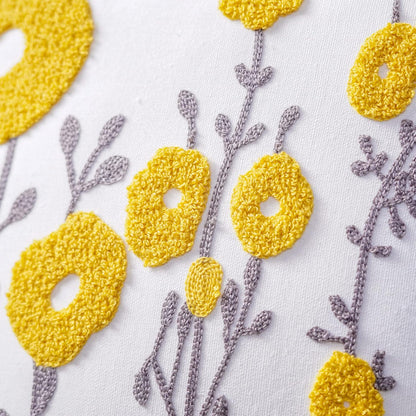 ARTMAGIC Yellow Throw Pillow Cover Embroidered Boho Flower Cushion Covers | Yellow 18"x18" Farmhouse Tufted Cushion Cover, For Couch Sofa Bed, Living Room Bedroom Decor