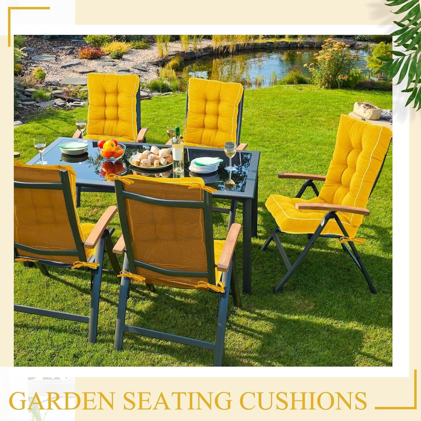 Juexica 4 Sets Outdoor Patio Cushions High Back Outdoor Chair Cushions Rocking Cushion Patio Fastness Chair Pads with Ties for Seasonal Indoor Home Office(Yellow,16 x 16 x 3.5)