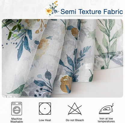 MYSKY HOME Sheer Floral Curtains 84 inches Long 2 Panels Set for Living Room Leaf Printed Summer Curtains for Bedroom Rod Pocket Window Drapes, Yellow and Blue, 52 x 84 inch