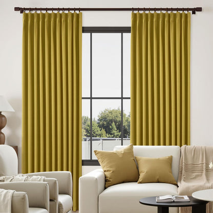 Gold Yellow Pinch Pleated Curtains 84 Inch Length Full Blackout Linen Blend Window Curtains for Living Room Bedroom Thermal Insulated Room Darkening Drapes 1 Panel 60"x84"