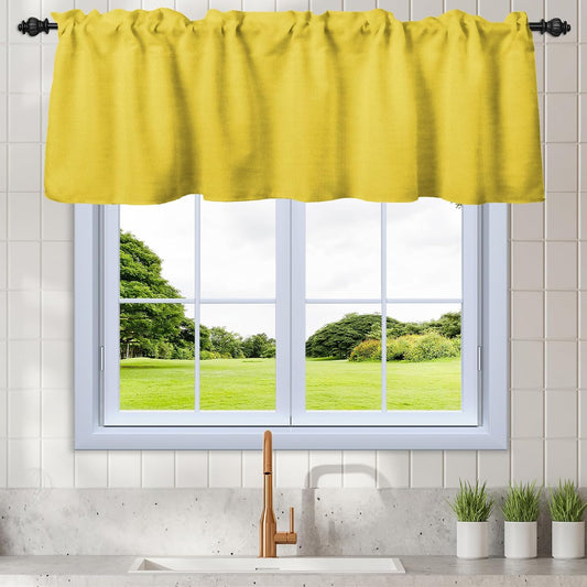 Renaiss 42 x 12 Inch Yellow Kitchen Window Valance Curtain Privacy Light Filtering Decorative Curtain Bathroom Cafe RV Camper Thick Linen Textured Window Treatment Rod Pocket Back Tab Window Drape