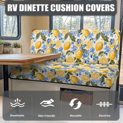 Lemon RV Dinette Cushion Covers, Replacement Camper Cushions Cover, Stretchable Fruit Print RV Dinette Seat Covers, Cushion Slipcovers Yellow