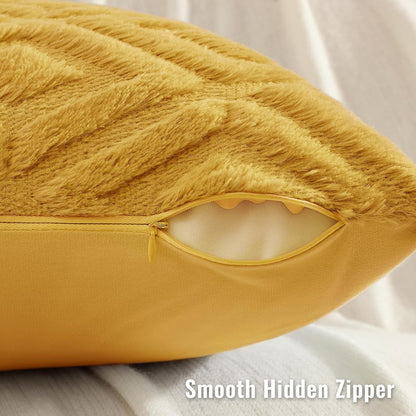 decorUhome Fall Couch Throw Pillow Covers 18x18 Set of 2, Decorative Soft Plush Faux Fur Wool Accent Pillow Covers for Modern Farmhouse Bed Sofa Living Room, Mustard Yellow