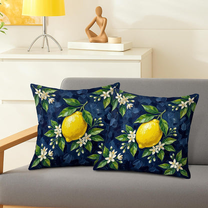 Lemon Throw Pillow Covers Set of 2, Botanical Contemporary Flowers Leaves Summer Yellow with Hidden Zipper Cushion Covers Pillow for Home Living Room Bedroom Dorm Couch Decor 14x14 Inch