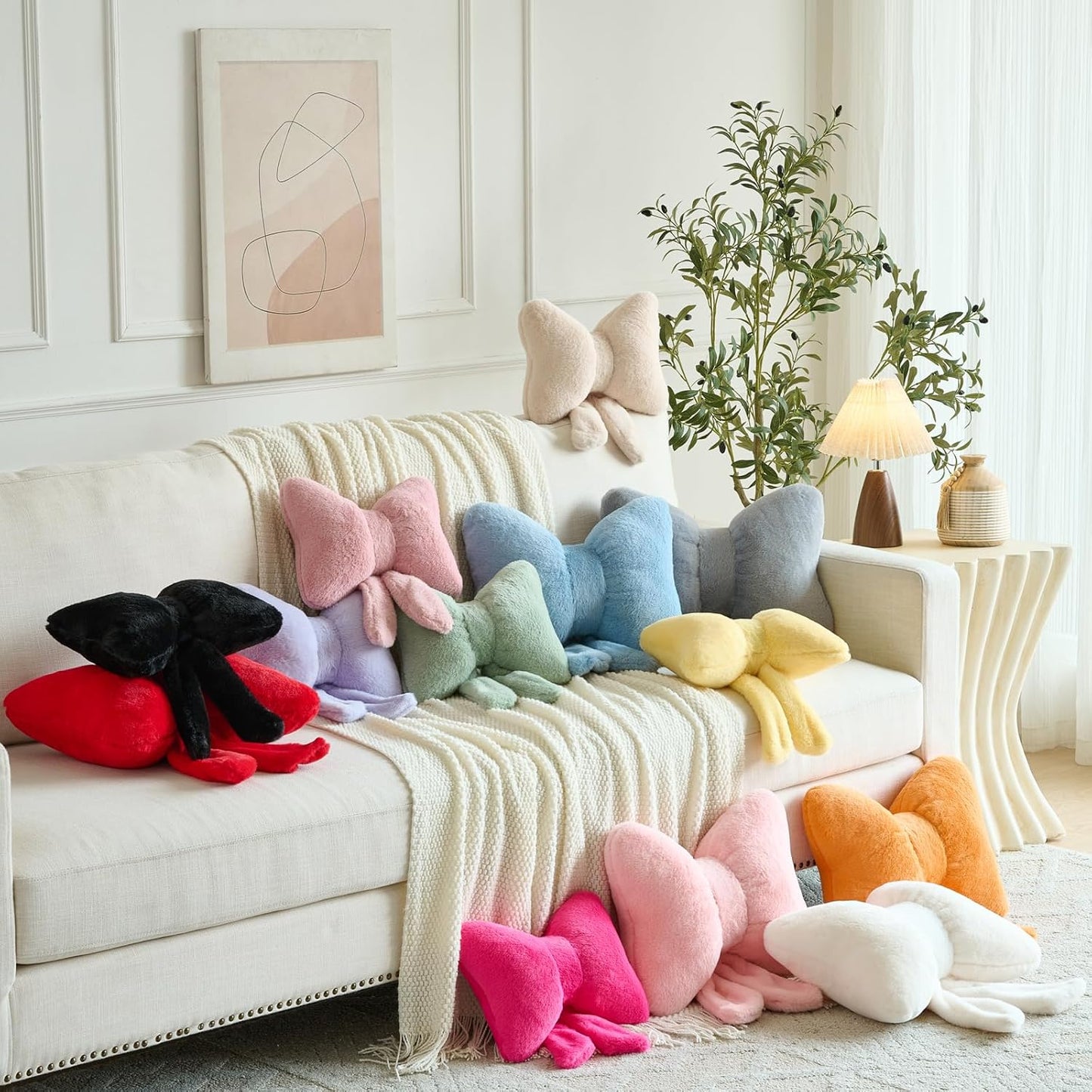 Xuyier Bow Pillows, Bow Shaped Decorative Throw Pillows for Couch Bed, Aesthetic Cute Home Decor Accent Pillows (Goose Yellow, Small-12 Inches)