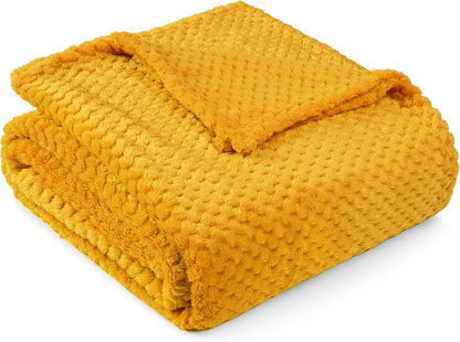 PAVILIA Mustard Yellow Fleece Throw Blanket for Couch Sofa Bed, Soft Fuzzy Waffle Jacquard Microfiber, Warm Lightweight Fade-Resistant Decorative All Season Throw, 50x60